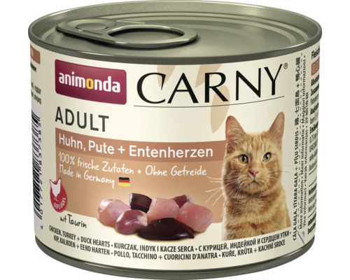 Animonda Carny Adult natvoer voor katten, kip, kalkoen & eendenhart, 200 g