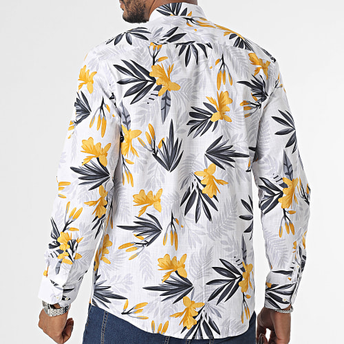 Chemise Manches Longues Blanc Jaune Floral