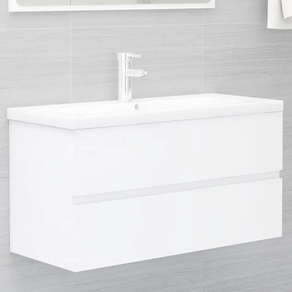 vidaXL - Wastafelkast - Wit - Bewerkt hout - 90 x 38.5 x 45 cm