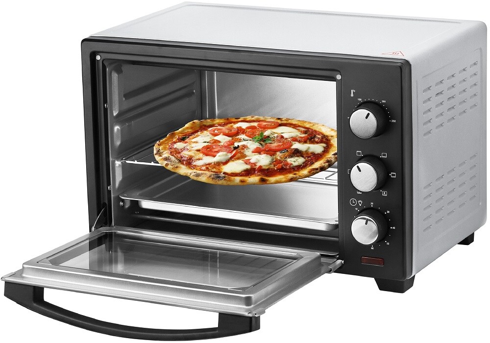 Steinborg Minibackofen Pizzaofen 25L mit Umluft 1600W silber