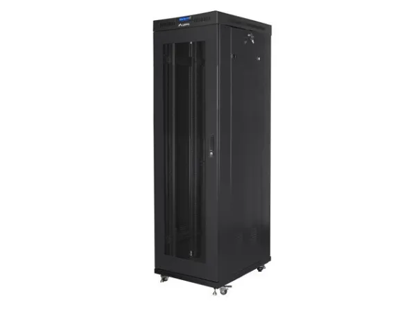 Lanberg FF01 series V2 - Rack kabinet - flad pakke, LCD, med netdør, 600x1000 - med 6 køleblæsere - fritstående - RAL 9004, sort - 42U - 19