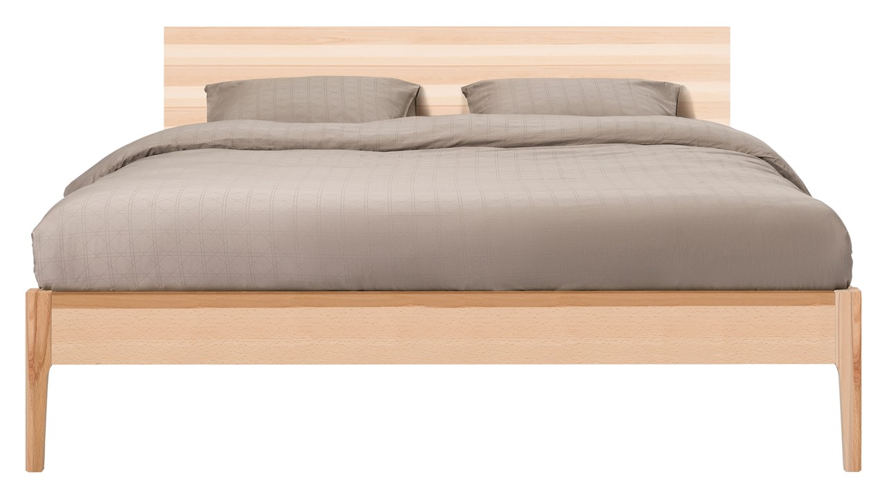 Bed Sky met hoofdbord en poten hout beuken