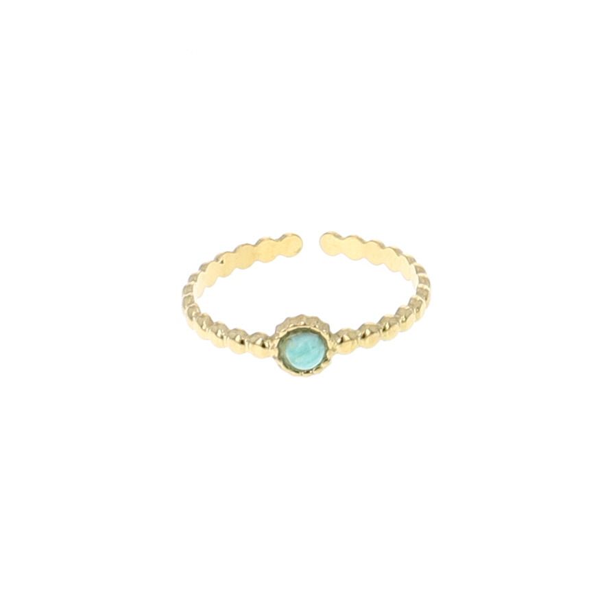 Bague dorée pierre calcedoine aqua Nusa Dua