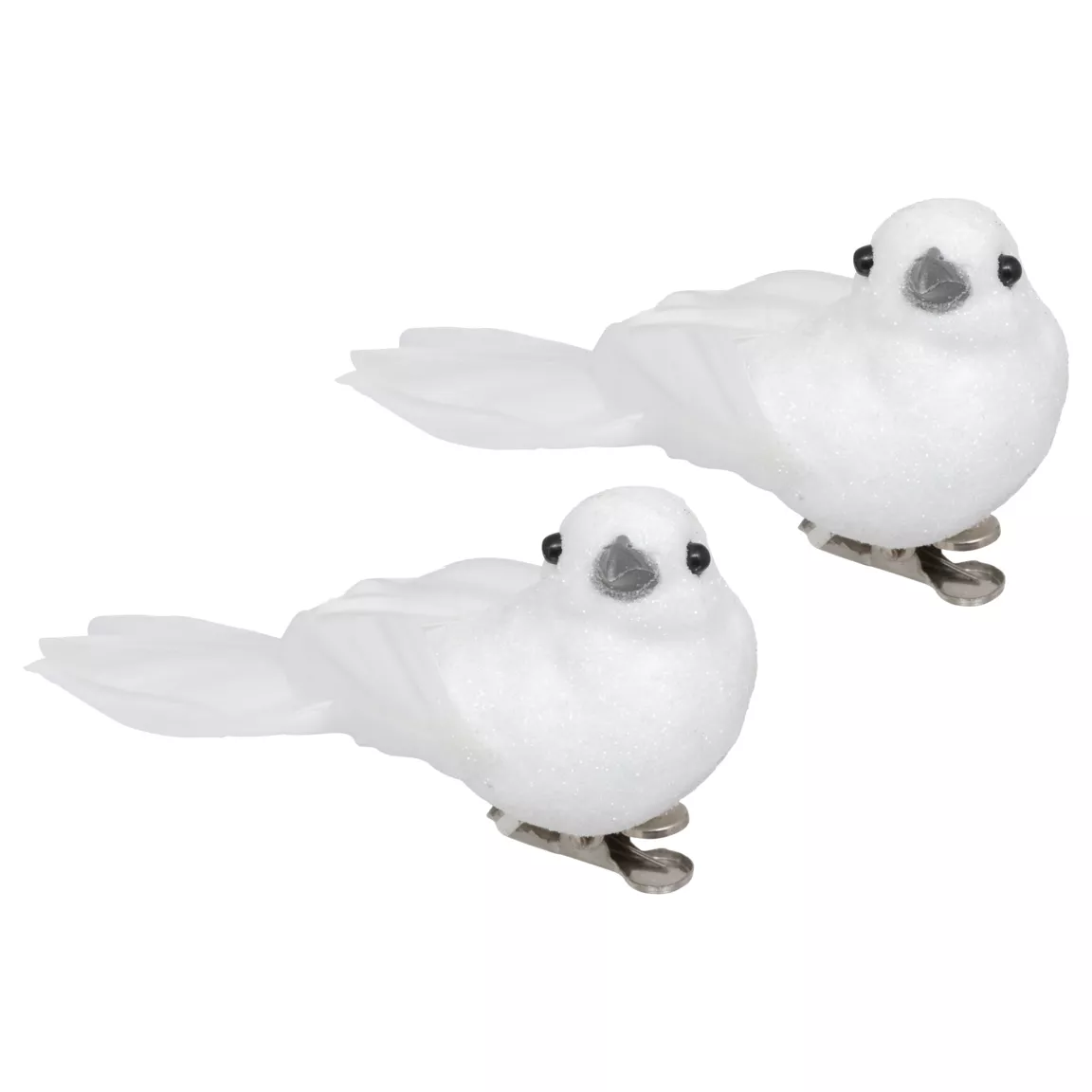 Oiseau sur pince (L10 cm) Calypso de Noël Blanc