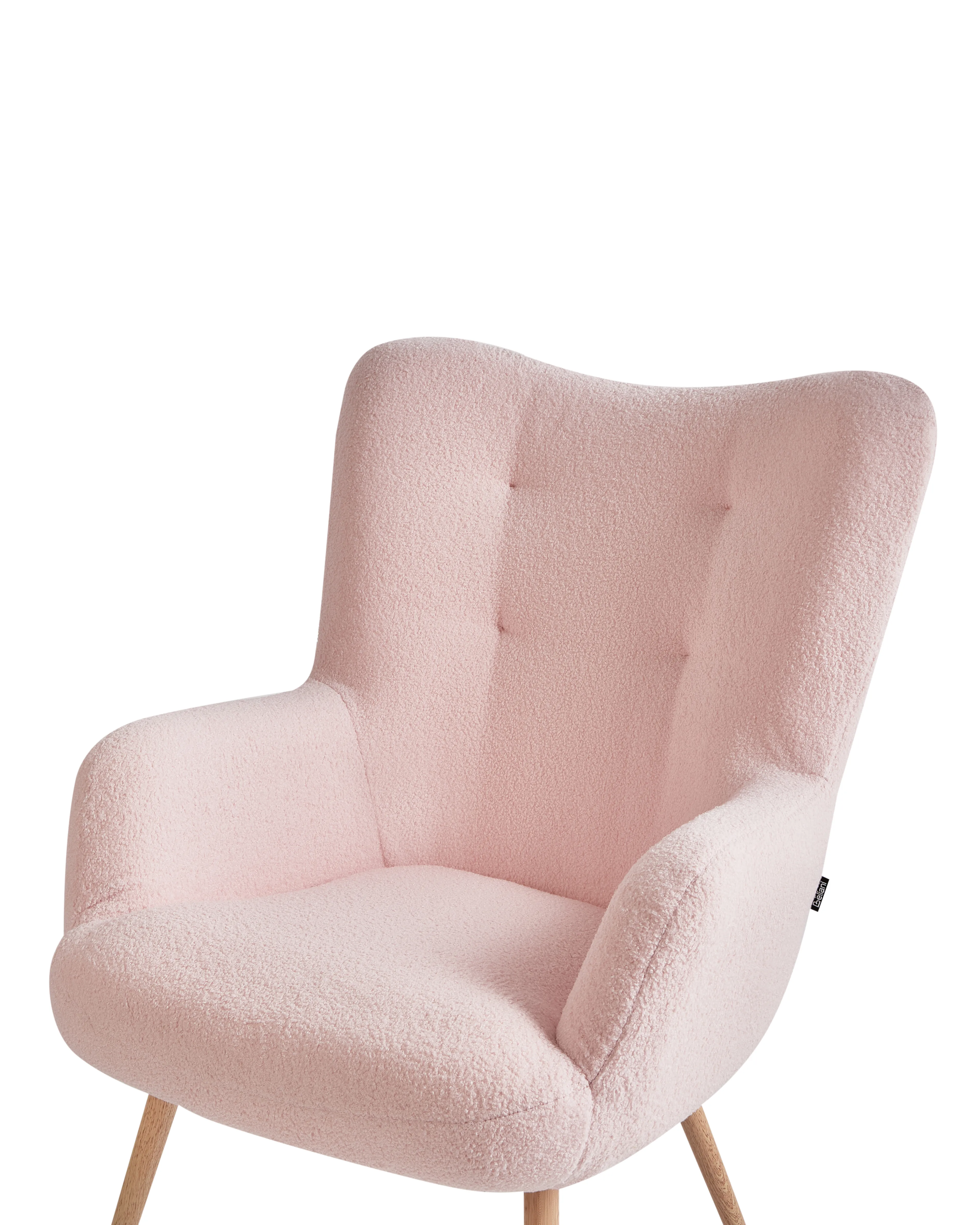Oorfauteuil VEJLE met voetenbank Bouclé Pastelroze