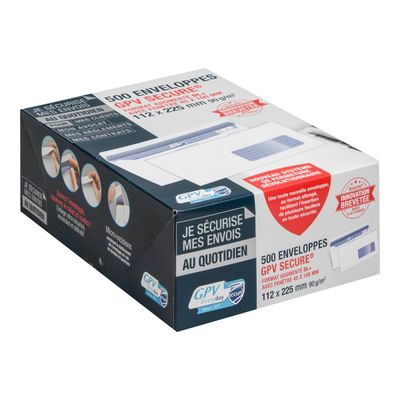 GPV Secure - 500 Enveloppes DL+ 112 x 225 mm - 90 gr - fenêtre 45x100 mm - blanc - autocollante