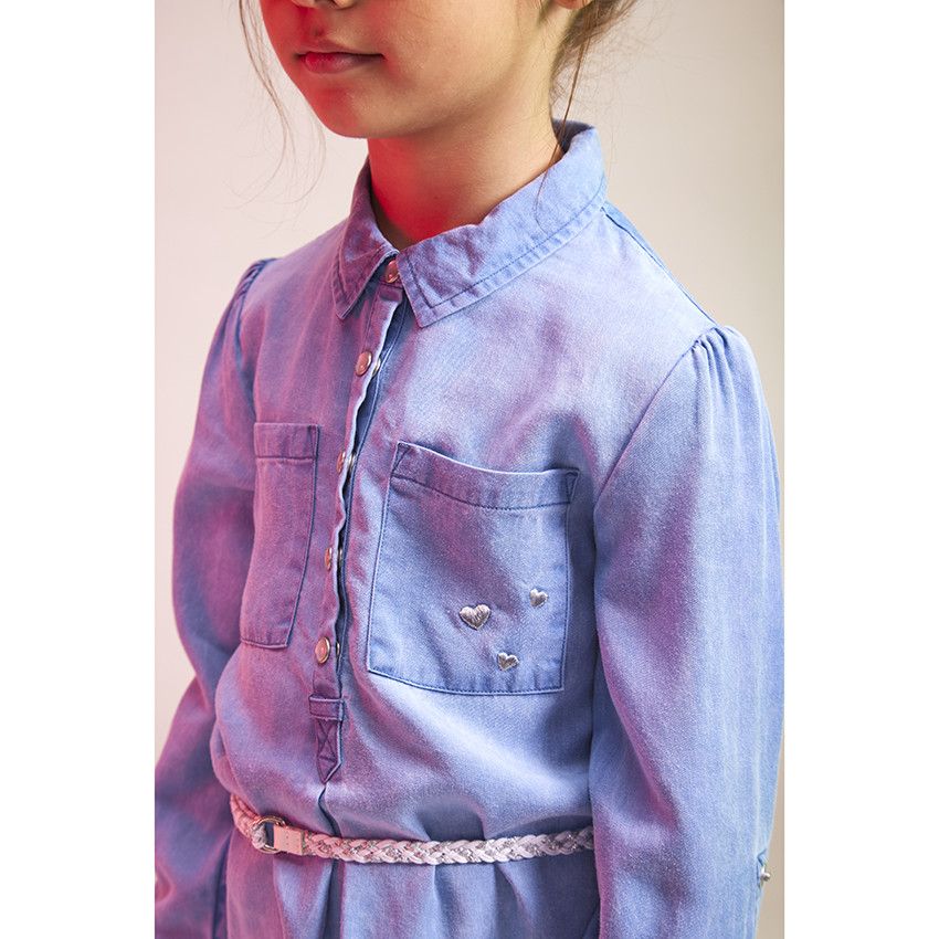 Robe manches longues en lyocell avec ceinture tressée pour fille - Bleu