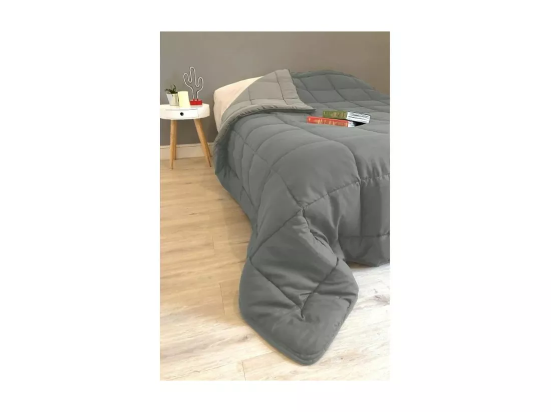 Couette chaude Microfibre 400 gr/m2 CALGARY Acier + Argent 140x200cm