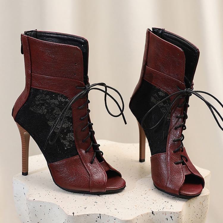 Queen Zoo - Sandalen met hoge hak en peeptoe en kantpaneel