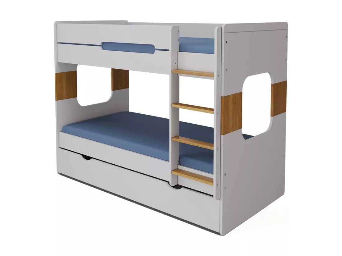 Lit superposé gigogne 90x190 cm panneaux de fibres blanc LEJI