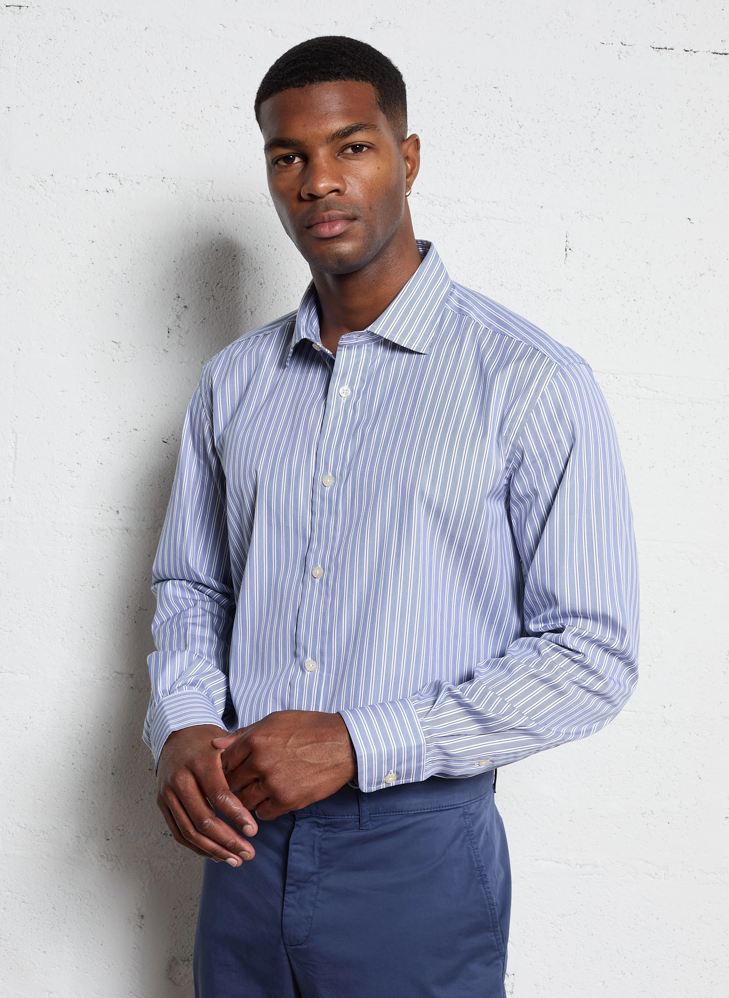 Chemise col classique rayée en coton | Multicolore