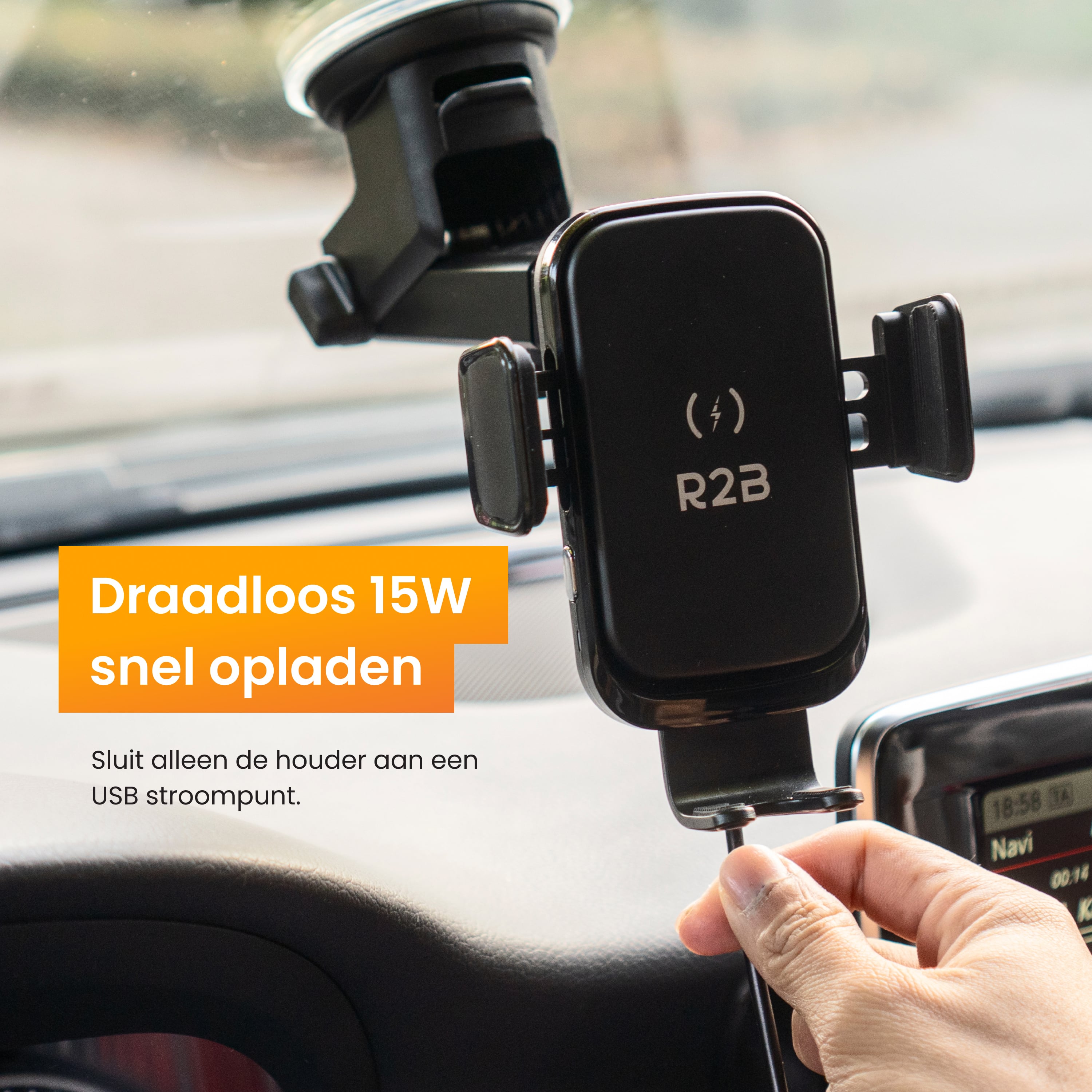R2B Telefoonhouder Auto met Draadloze Oplader - Black