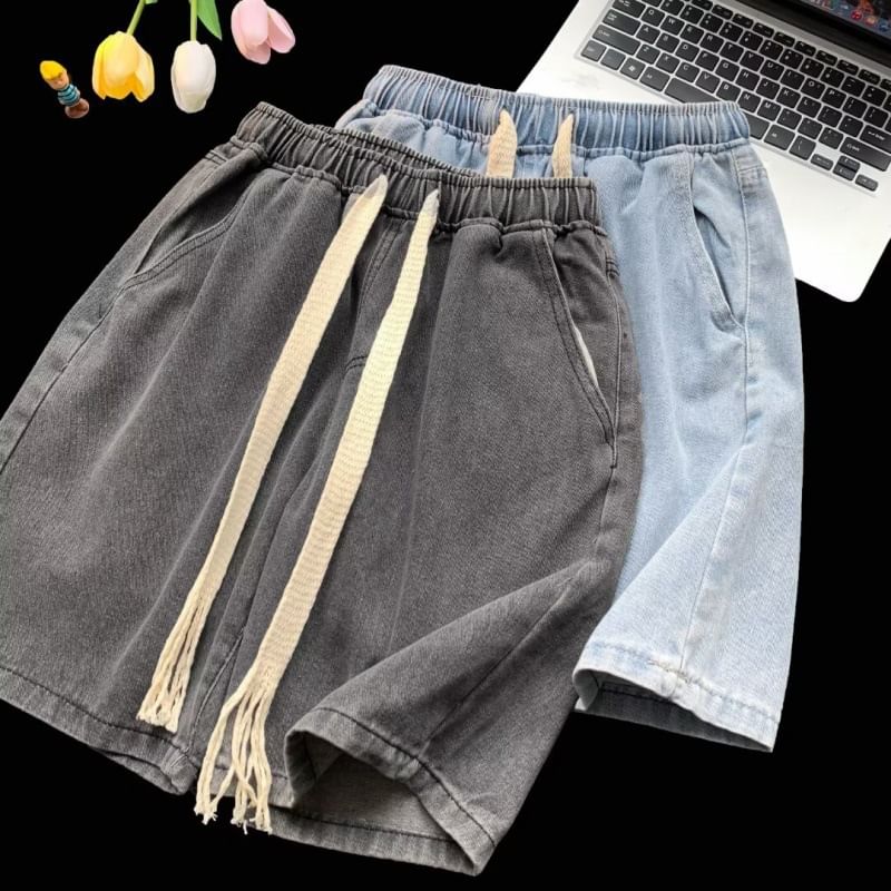 Acrius - Gewassen denim shorts met trekkoordtaille