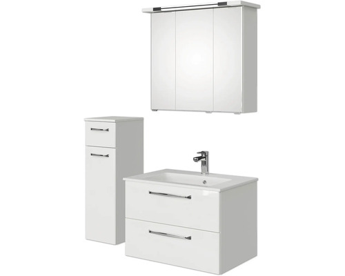 Pelipal Kumba badkamermeubelset, BxHxD 107 x 200 x 50 cm, glanzend witte fronten, 4-delige set met witte gegoten mineraalwastafel en badmeubel 99.770125091