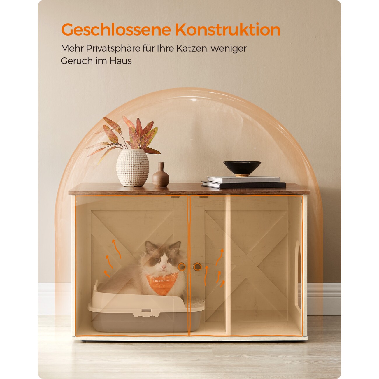 FEANDREA Katzenklo Schrank braun/ weiß