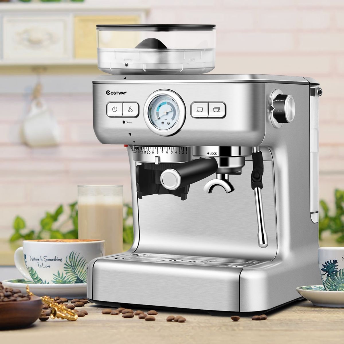 Machine à Café Automatique avec Broyeur à Grains 1350W 30 Niveaux de Poudre de Café Réglables Température Réglable - Lidl-Manfred