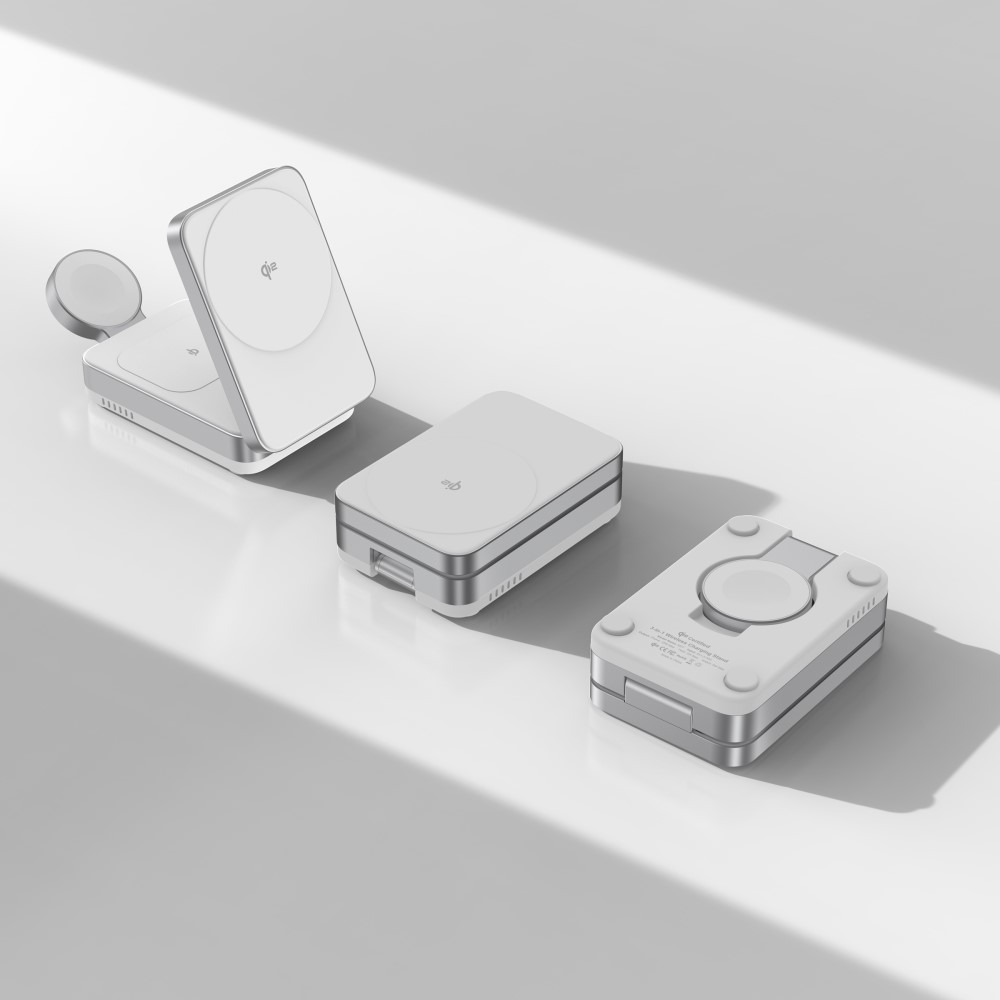(15W) 3in1 Magnetisches Ladegerät Qi2 Wireless Charger Ladegerät Faltbare Ladestation für Apple iPhone / Apple Airpods / Apple Watch - Weiss