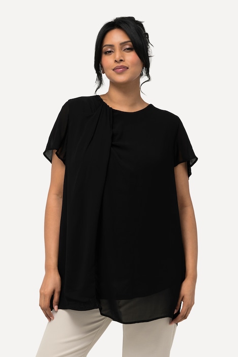 Bluse, Drapierung, A-Linie, Rundhals, Halbarm