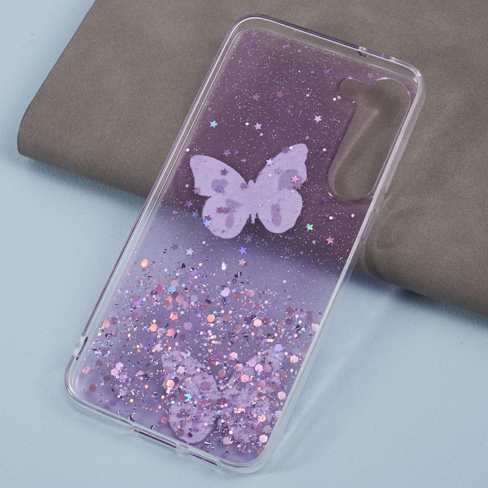 Samsung Galaxy S24 Hybrid Hardcase Schutzhülle im Glitzer Design Schmetterling - Lila / Transparent