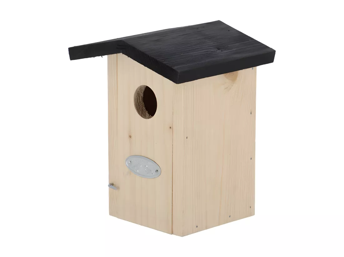 Nichoir pour oiseaux en bois avec toit et petite porte - Beige/Noir - L 13,8 x P 12 x H 17,4 cm