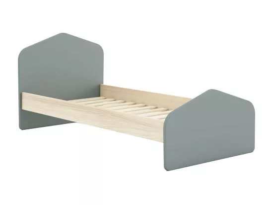 KAINA - Pack Lit 90x190cm + Chevet 2 Tiroirs + Commode 4T Coloris Gris et Naturel
