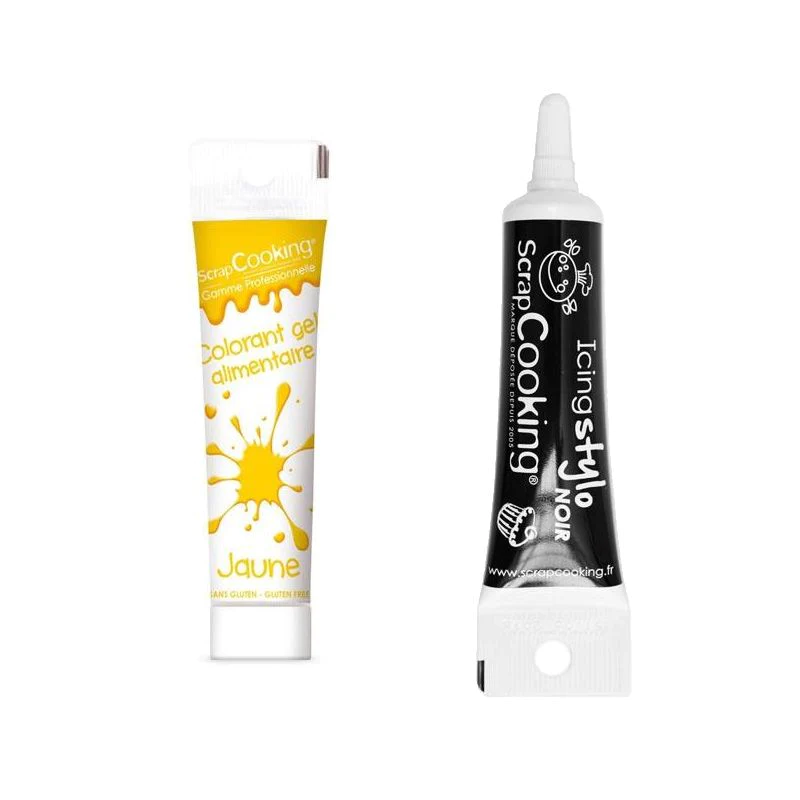 Gel colorant alimentaire jaune 20 g + Stylo de glaçage noir Scrapcooki