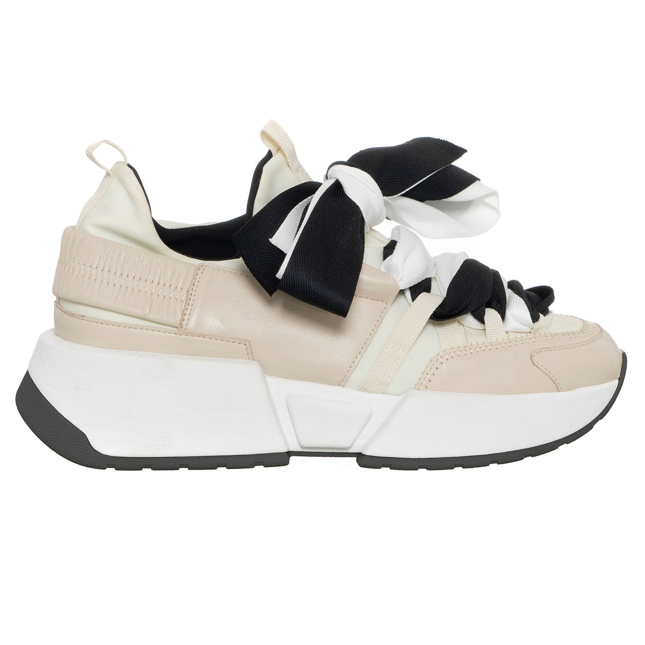 Loretta Pettinari Sneakers en Cuir & Toile Lorena beige/rose/noir - Plateforme 5 cm