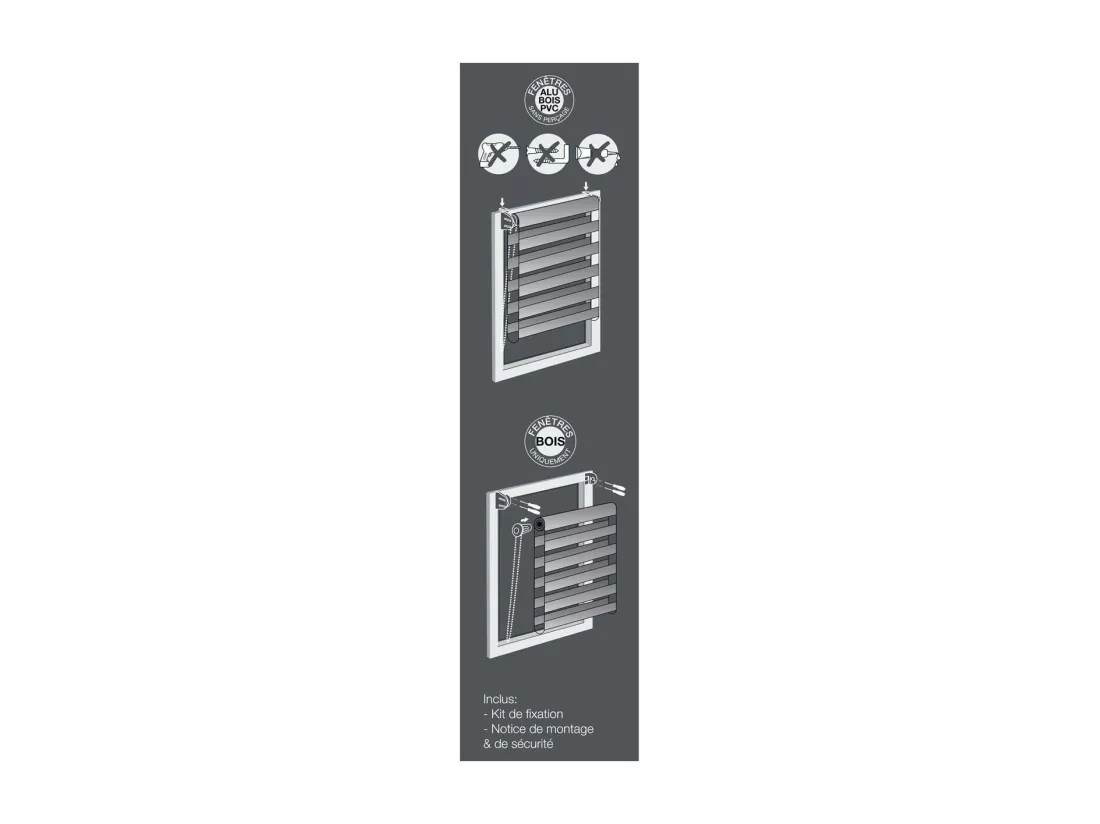 Store enrouleur tamisant - 45 x 180 cm - Daynight - Taupe