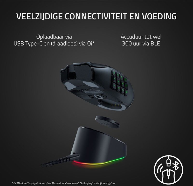 Razer - Naga V2 Pro - Draadloze Gamingmuis - Zwart - Optische Sensor Focus Pro 30K