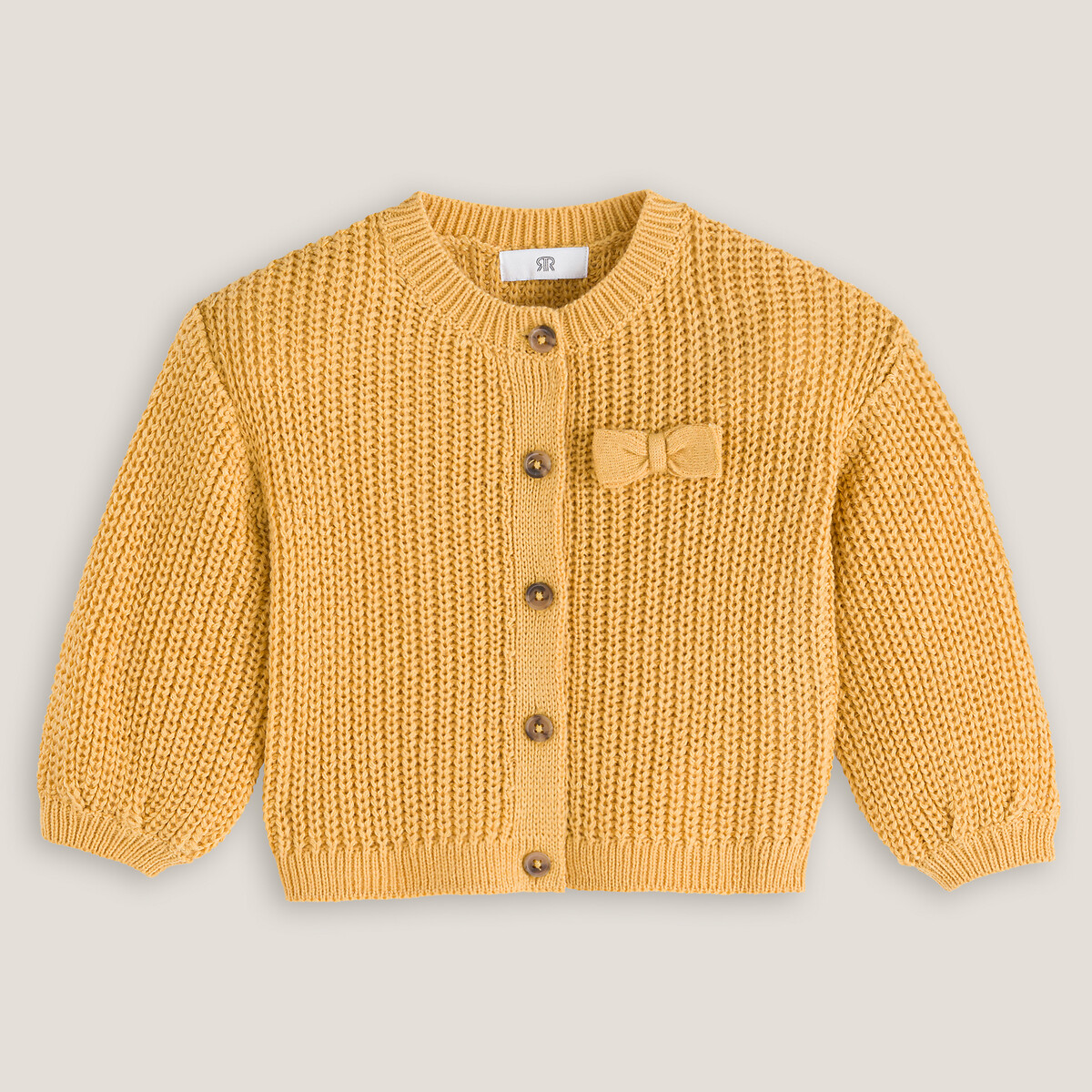LA REDOUTE COLLECTIONS<br>Cardigã de malha com gola redonda e fechamento por botões em tricô grosso
