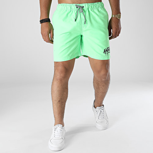 Short De Bain Logo Vert Fluo Noir