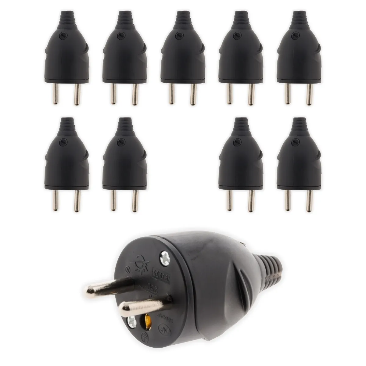 Zenitech Fiche mâle 16A 2P+T - Lot de 10 - Noir
