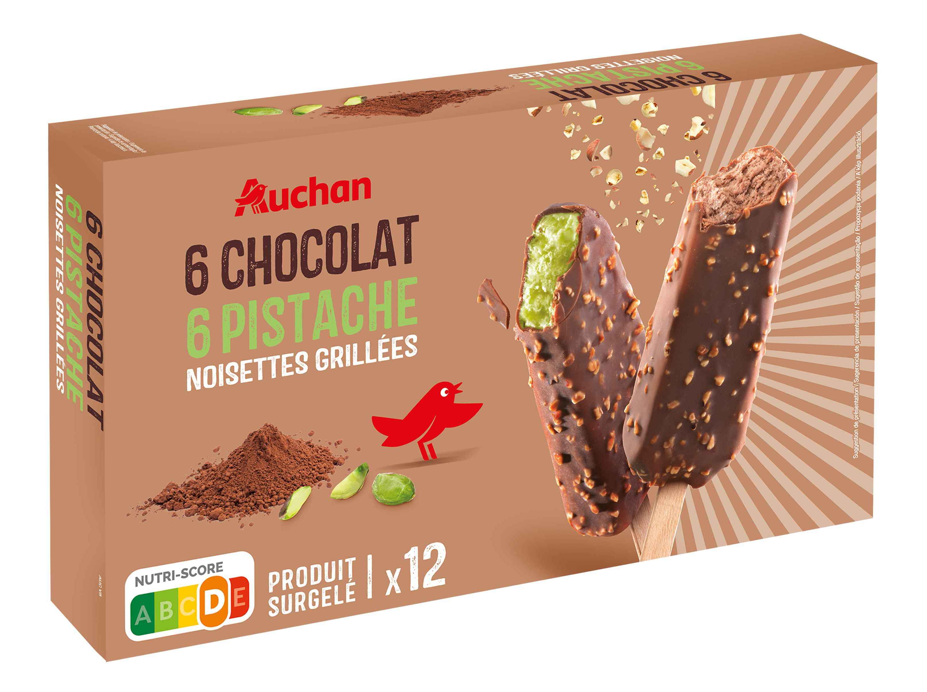 GELADO PALITO AUCHAN CHOCOLATE PISTACHIO 12X60ML