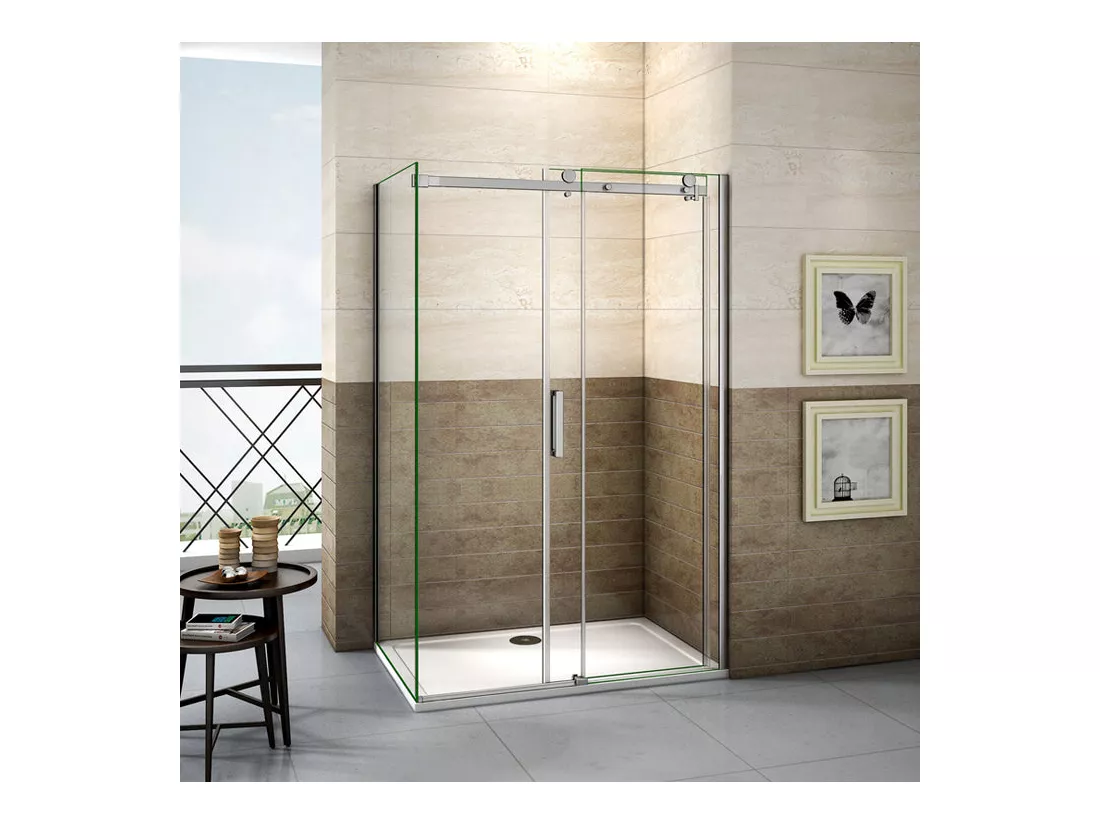 Cabine de douche coulissante 120x80x195cm, porte de douche 120cm + paroi latérale Hauteur 195cm, verre 8mm anticalcaire