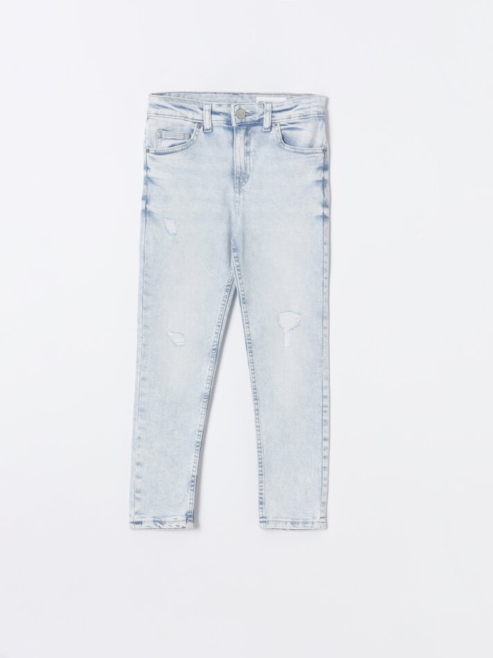 Calça jeans skinny rasgada - Azul claro
