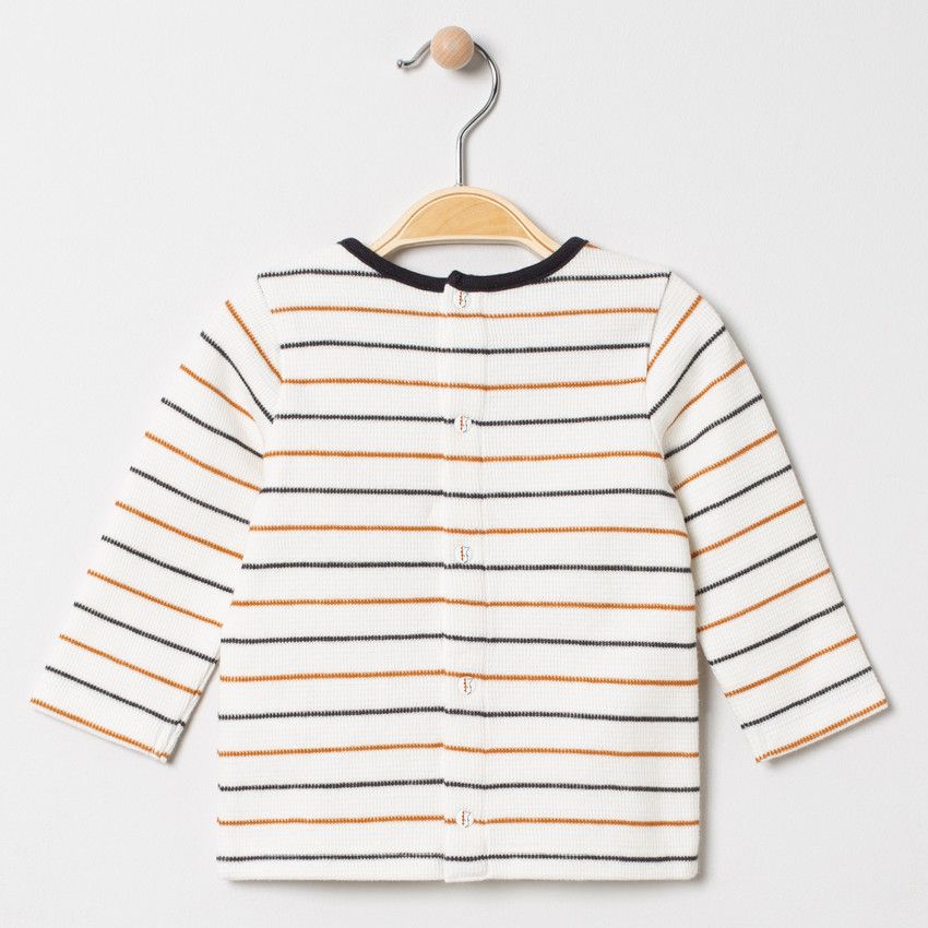 T-shirt manches longues en maille à rayures et motif hérisson - Ecru