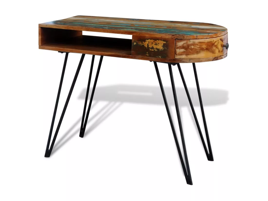 Bureau avec pieds en fer Bois de récupération solide