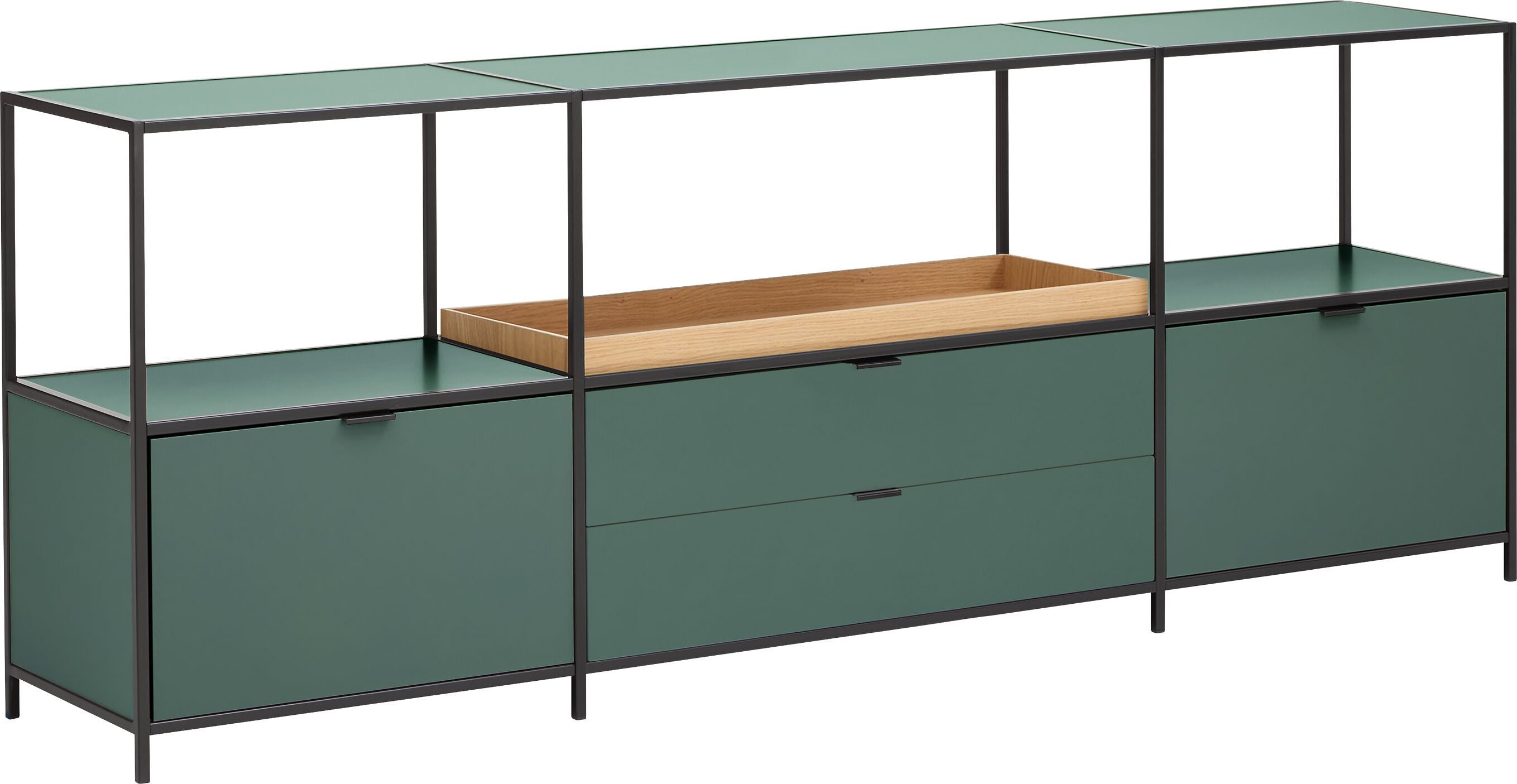 SEVEN Wohns.grün/sz/Eiche217x39x80cm FSC - Grün / B: 217.0 cm x T: 39.0 cm x H: 80.0 cm