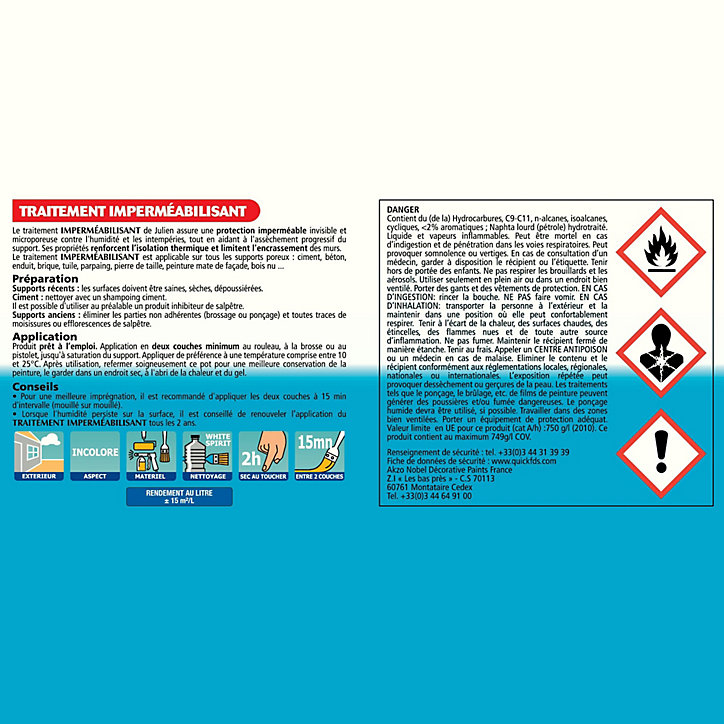 Traitement imperméabilisant façades et toitures Julien mat blanc cassé 2,5L