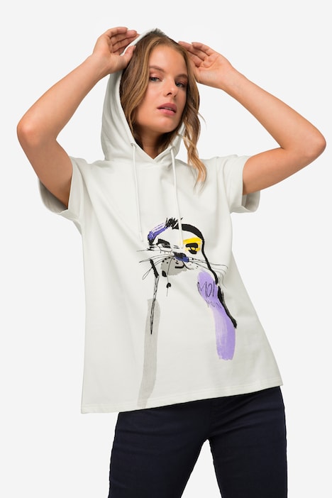 Hoodie, Sweater, oversized, Robbe, Kapuze, Halbarm