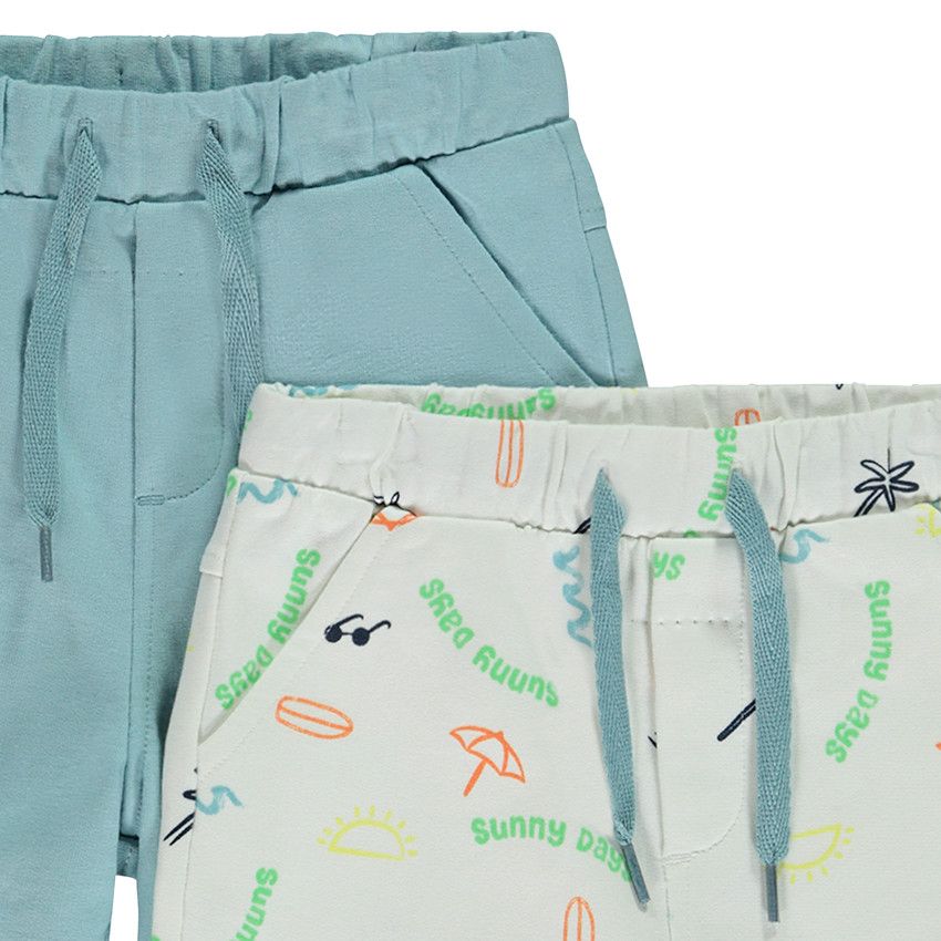 Lot de 2 bermudas molleton uni et imprimé pour bébé garçon - Bleu