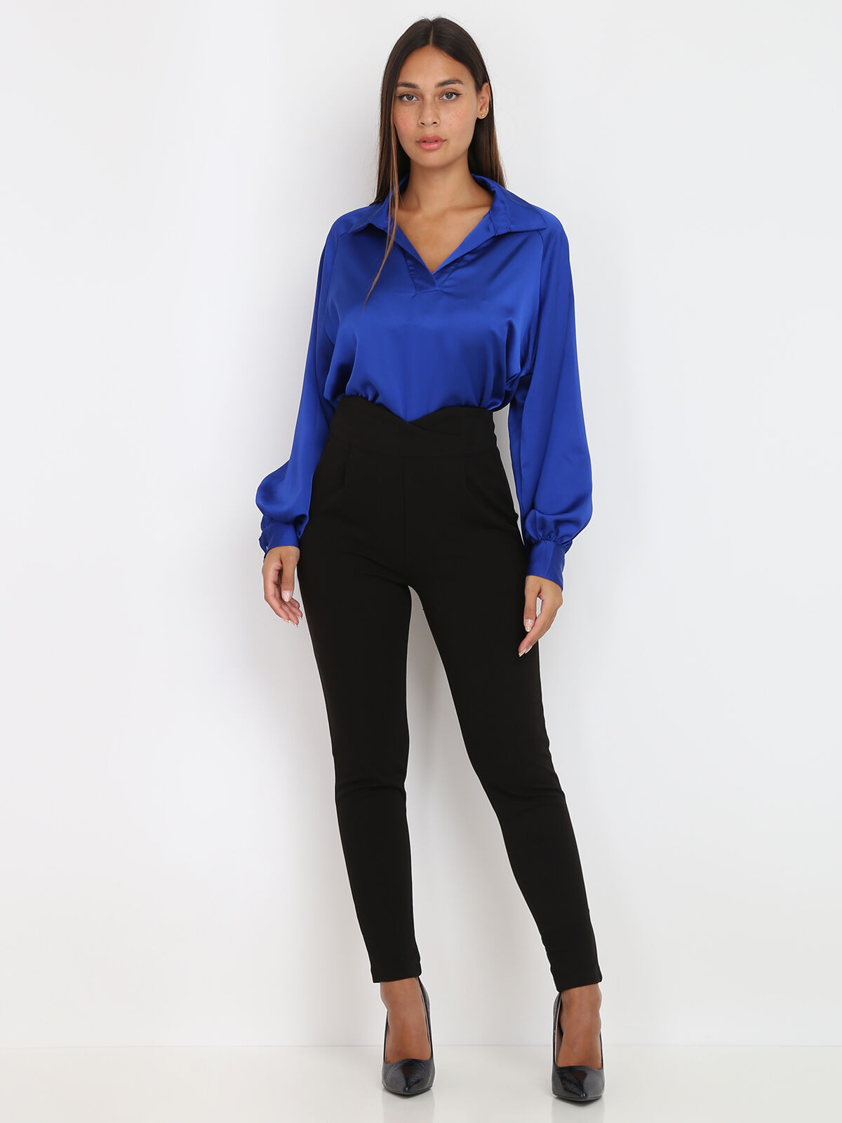 Pantalon uni taille haute- Noir
