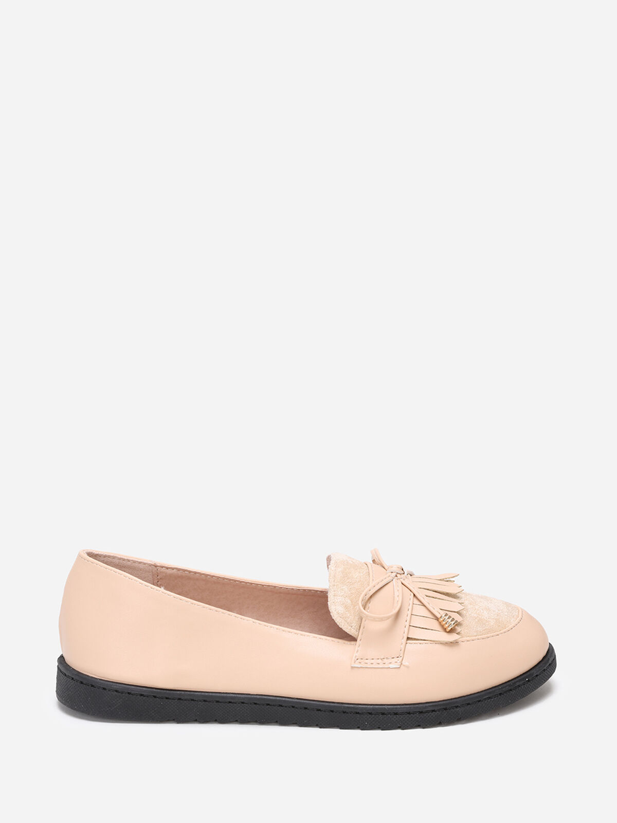 Mocassins bi-matières à nœud- Beige
