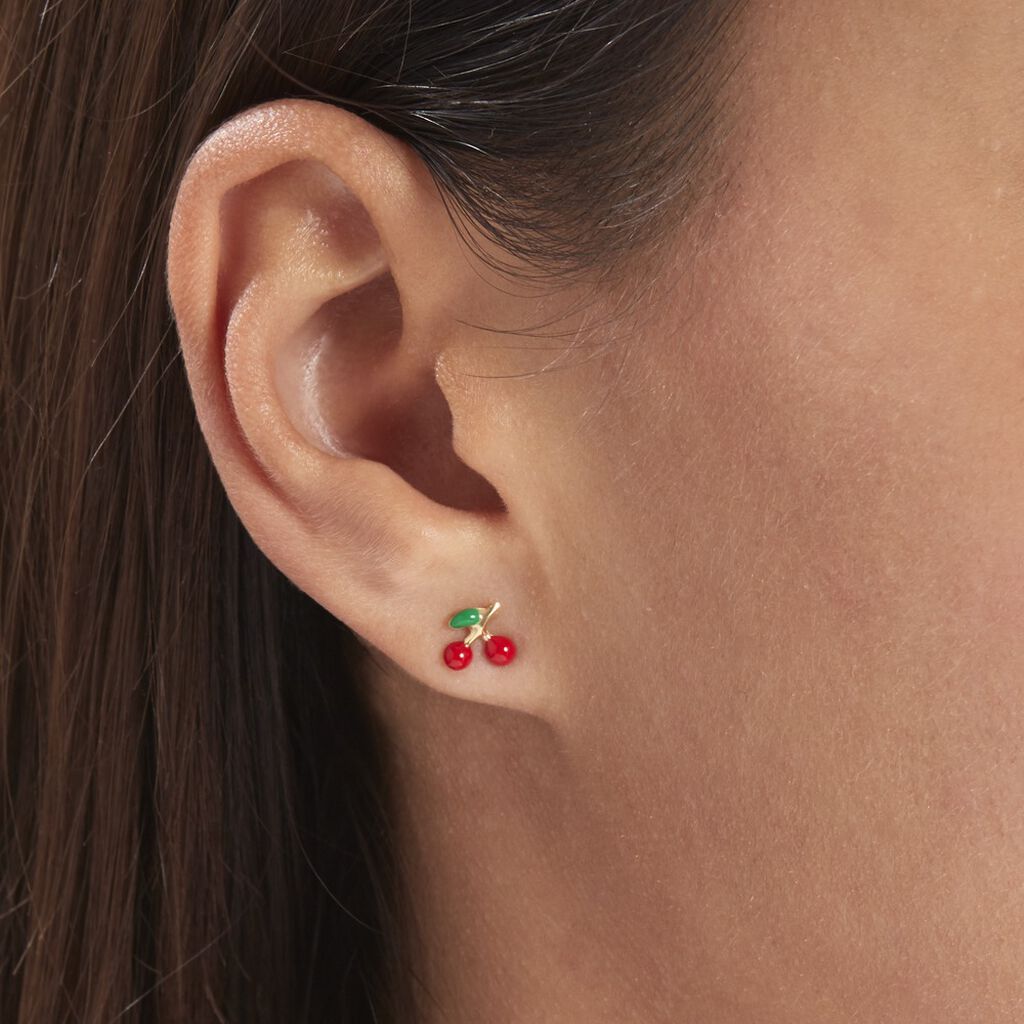 Boucles D'oreilles Puces Cherry Cerise Or Jaune