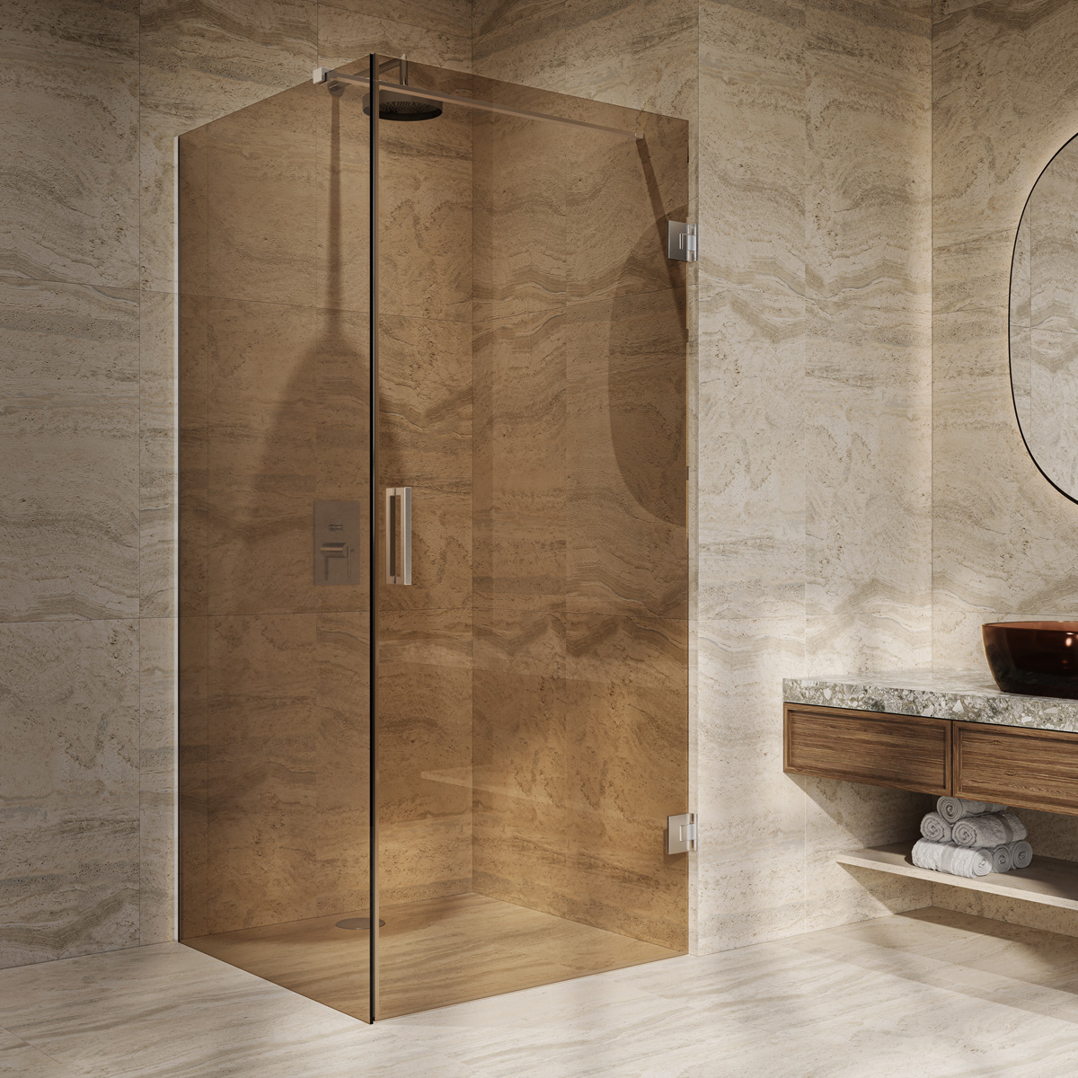 Saniclear Modern Talpa brons glas douchecabine 80x70cm met 70cm deur anti-kalk chroom