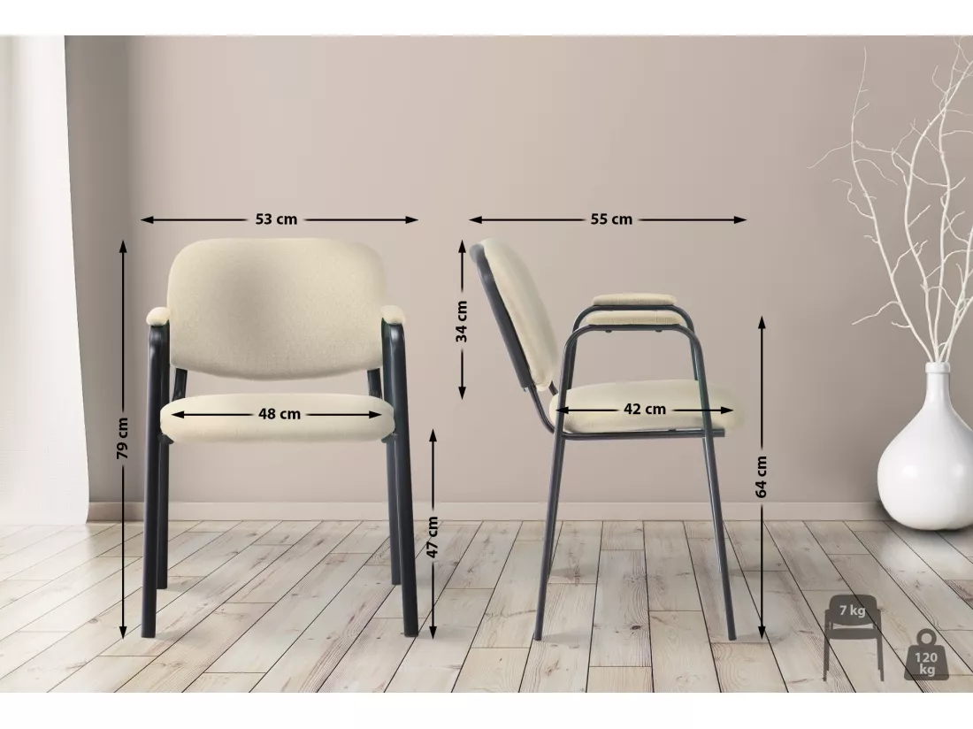 Chaise de conférence - Tissu & Métal noir mat - Crème - Ken Pro
