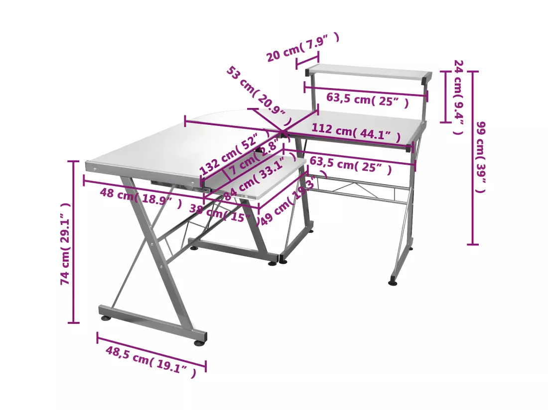 Bureau d'ordinateur d'angle Blanc 132x112x99 cm Bois ingénierie