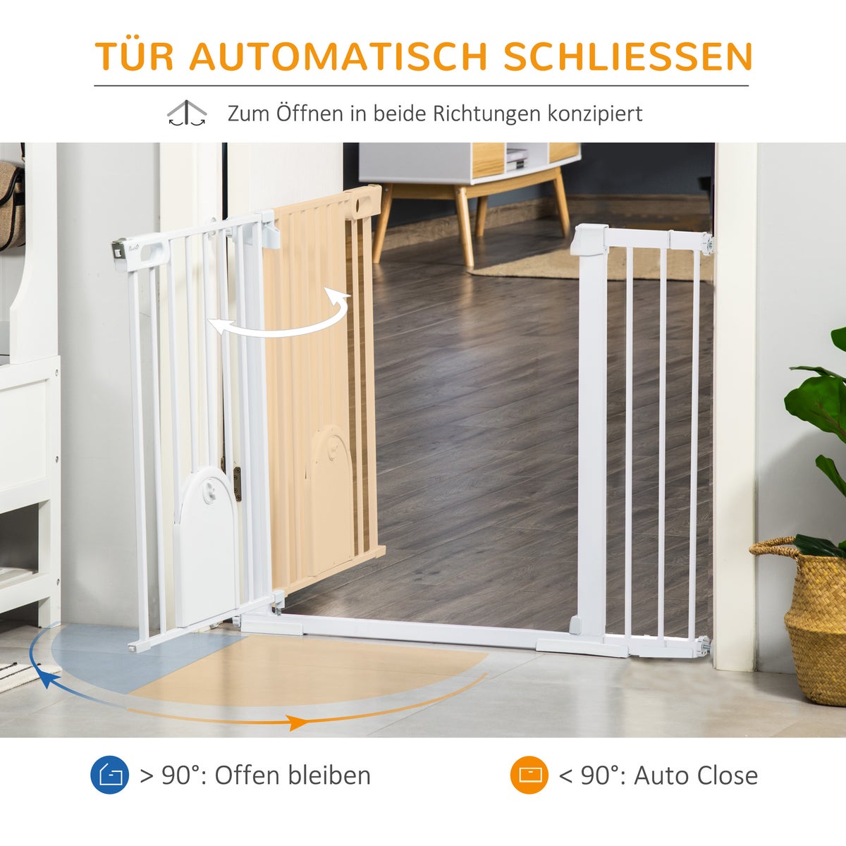 PawHut Veiligheidshek, 75-131B x 76H cm, Metaal, ABS, Wit