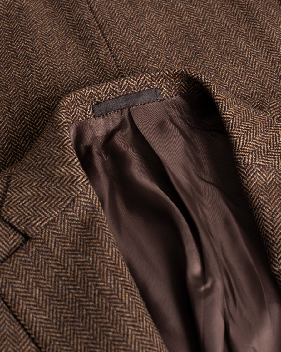 Caruso Herringbone Wool Cashmere Blazer Brown 50