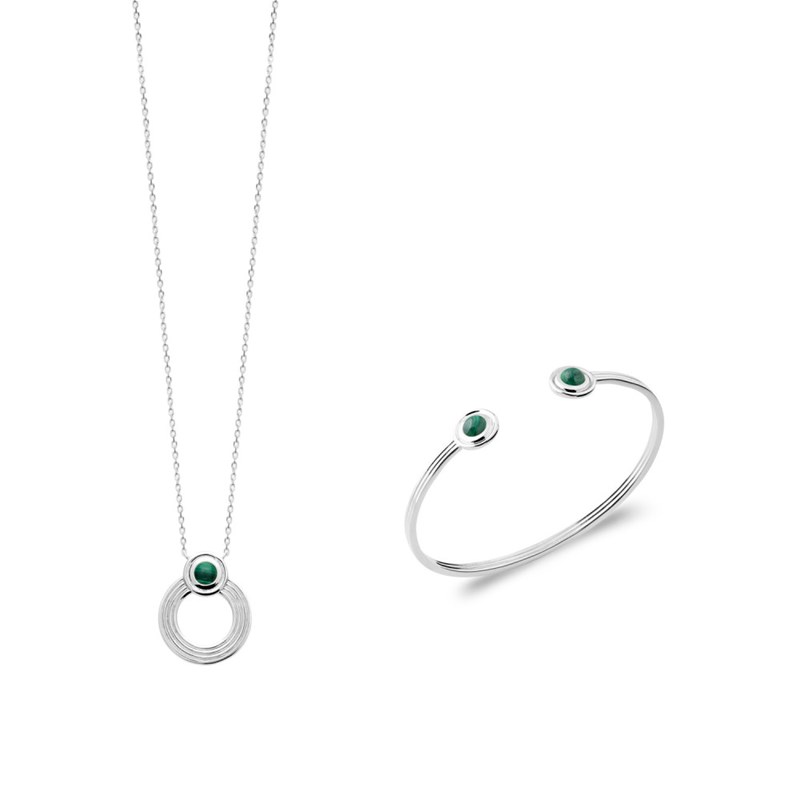 Collier Femme - Argent 925 - Malachite - Longueur : 45 cm